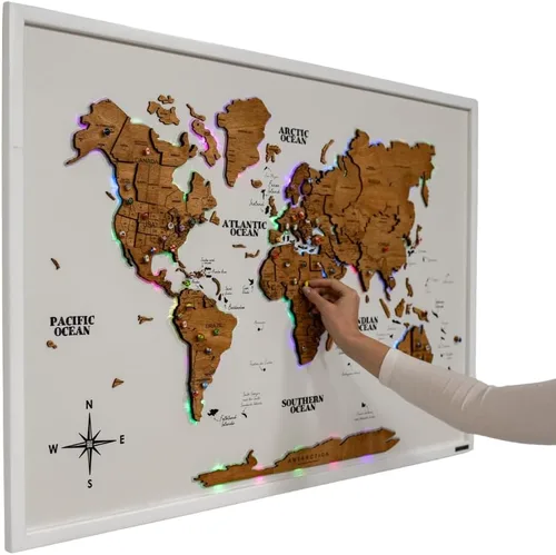 Miniatura 15 de Enjoy The Wood Mapa del mundo de madera a bordo con retroiluminación LED 2.0 - Mapas del mundo hechos a mano para pared con marco - Mapa de viaje