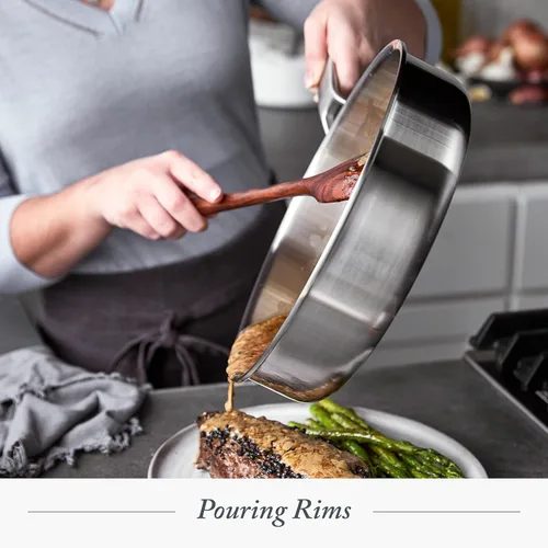 Miniatura 4 de Merten & Storck Sartén de acero inoxidable de tres capas de 10 pulgadas, cocina profesional, revestimiento múltiple, se calienta uniformemente