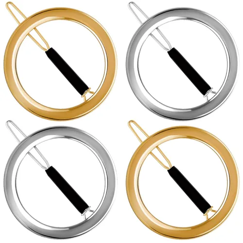 PAGOW 4 pinzas minimalistas para el cabello para mujer, aros huecos dorados y plateados, círculos redondos, geométricos, de metal, delicados,
