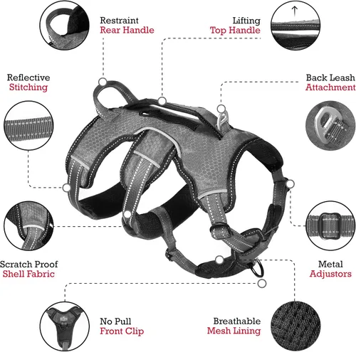 Miniatura 4 de Arnés para perros a prueba de escape, sin escape, de Tuff Pupper Arnés ajustable de 5 puntos para perros Arneses acolchados para perros Gris