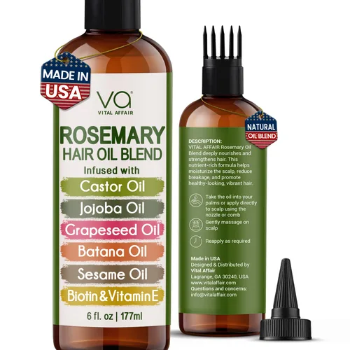 VITAL AFFAIR Mezcla de aceite de romero puro para el crecimiento del cabello con ricino, batana, aceite de jojoba infundido con biotina y vitamina