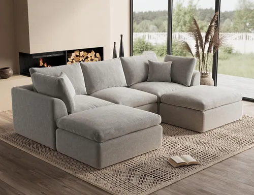 Miniatura 36 de ohllob Sofás seccionales Cloud de 110 pulgadas para sala de estar, sofá deshuesado en forma de L con otomana, sofá modular de 3 plazas, color negro