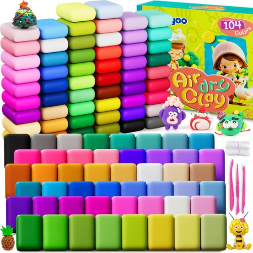 Ixiaoyoo Arcilla seca al aire para niños, kit de arcilla mágica de modelado de 104 colores, suave y antiadherente, juguetes de modelado de artes y