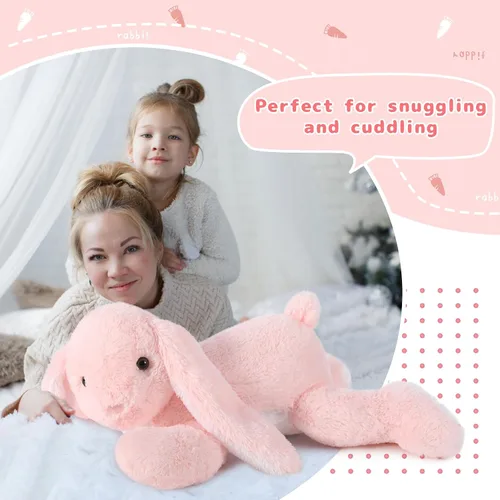 Miniatura 3 de BENINY Peluche de conejo rosa grande de 24 pulgadas – Conejito de peluche grande de Pascua, regalos para niñas y bebés, sorpresa de peluche con 3