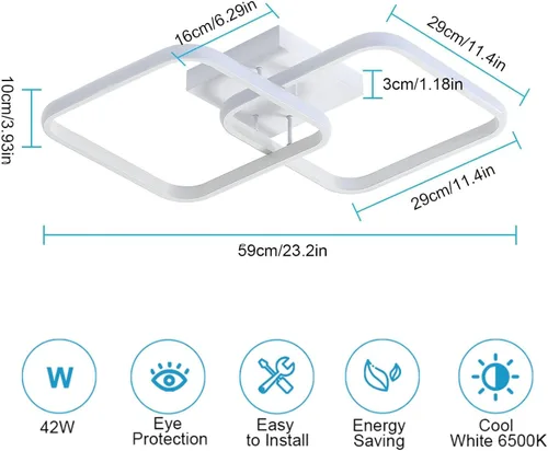 Miniatura 4 de DELIPOP Lámpara de techo LED moderna de 23 pulgadas, lámpara de techo empotrada de 42 W 6500 K, lámpara de techo acrílica para pasillo, sala