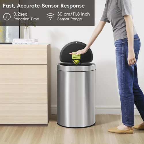 Miniatura 4 de EKO Mirage - Bote de basura semicircular con sensor de movimiento, de 12.4 galones, grande, automático para cocina con compartimento desodorante
