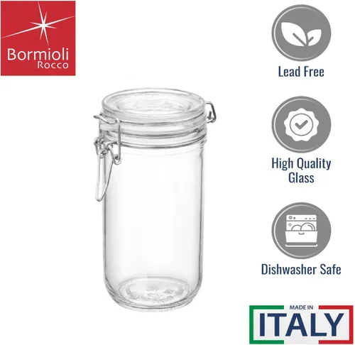 Miniatura 5 de Bormioli Rocco Fido Cylinder - Tarro hermético de vidrio de 25.25 onzas (juego de 2) – sin BPA, apto para lavavajillas y microondas – recipiente