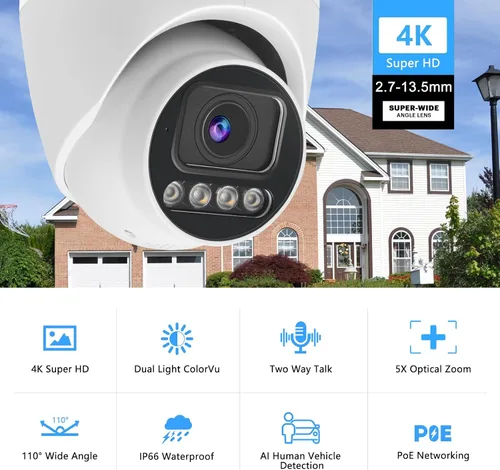 Miniatura 2 de Cámara de seguridad IP PoE de 8MP 4K con zoom óptico 5X, cámara IP domo H.265, luz dual inteligente, conversación bidireccional, ranura para tarjeta