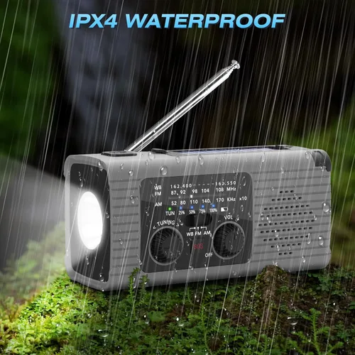Miniatura 7 de Nitigo - Radio de emergencia de 4,000 mAh con manivela solar AM/FM/NOAA, portátil, con cargador de teléfono, linterna LED, lámpara de lectura