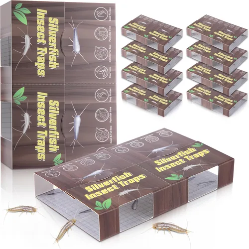 Miniatura 10 de Trampa para insectos de pez plateado, 5 hojas de trampas para peces plateados para interiores para el hogar, no tóxico para hormigas ciempiés