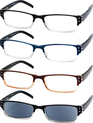 Eyekepper Paquete de 4 lentes de lectura clásicos para mujeres y hombres, incluye lentes de sol de lectura de dos tonos +0.50