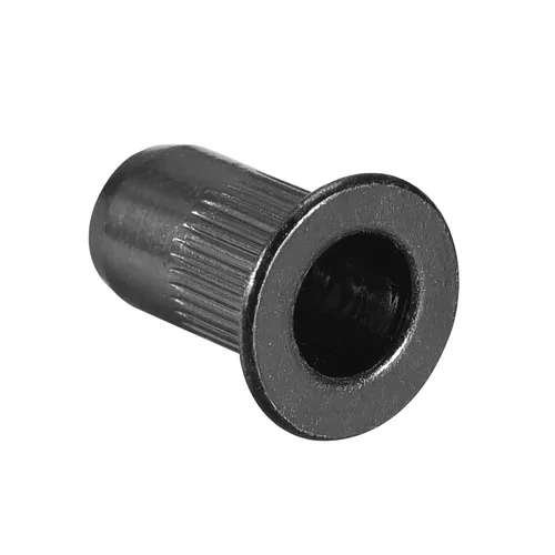 Miniatura 5 de uxcell Tuercas de remache M4 de acero al carbono chapadas en zinc moleteado cabeza plana roscada tuerca de inserción negra 20 piezas