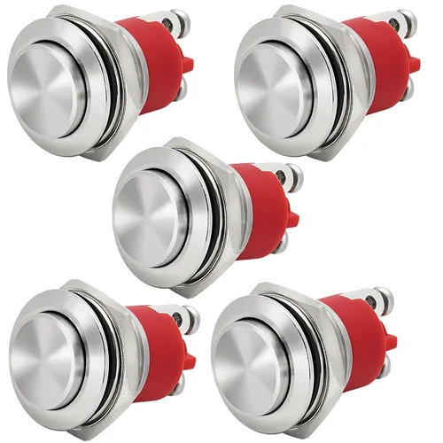 Miniatura 11 de 2 piezas de interruptor de botón de presión de 19 mm, negro, momentáneo, impermeable IP67, metal, plano, redondo, 3/4 pulgadas, 12 V, 24 V, 36 V
