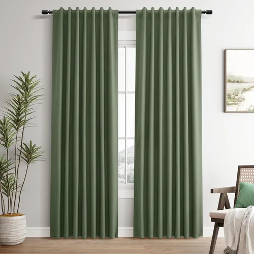 Miniatura 38 de Guken Cortinas opacas de lino, 2 paneles rústicos, elegantes, 100% opacas, con aislamiento térmico, banda de ganchos y trabilla trasera, 52 x 84