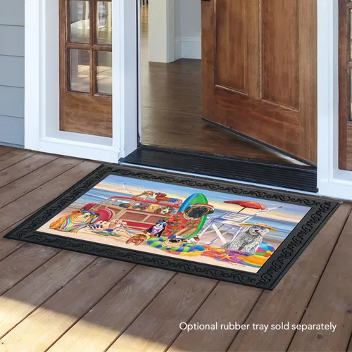 Briarwood Lane Tapete con diseño de día de verano para interiores y exteriores, escena de playa, humor de perro, 18 x 30 pulgadas