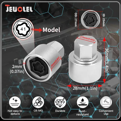 Miniatura 8 de Kit de llave de tuerca de bloqueo de rueda de 21 piezas compatible con la serie BMW, juego de adaptadores de tuercas de bloqueo de rueda