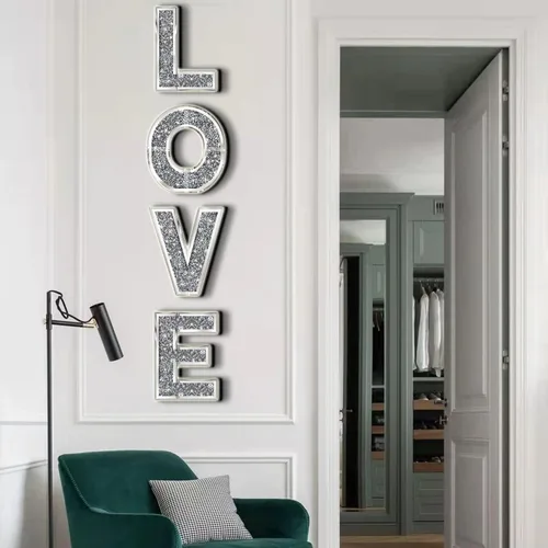 Miniatura 5 de ZOLAPI 4 piezas Letras Independientes Love.Glam Letras de Diamante de Cristal.Espejo de Vidrio Plateado Decoración del Hogar para Pared, Chimenea