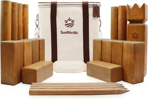 Miniatura 9 de SunNordic Kubb Set de Juego de Patio, Juego de Lanzamiento de Madera de Caucho para Jardín al Aire Libre con Bolsa de Transporte de Lona, Juego