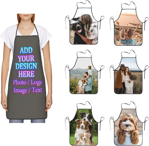 Miniatura 34 de Delantal de cocina personalizado con logotipo de texto fotográfico, delantal unisex personalizado para camarero de restaurante para hornear barbacoa