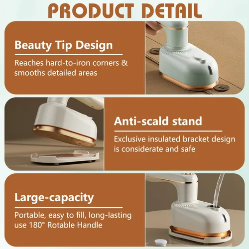 Miniatura 5 de Sakerplus - Plancha de vapor, vaporizador portátil para ropa, planchado continuo a vapor y seco, vaporizador y plancha 2 en 1, para uso doméstico