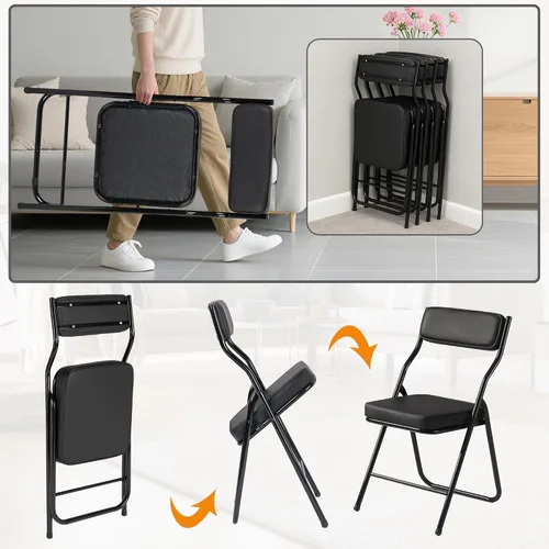Miniatura 7 de Paquete de 2 sillas plegables acolchadas con cojín, juego de sillas de comedor plegables portátiles para interiores y exteriores, apilables