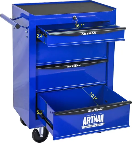Miniatura 8 de Runboll Caja de herramientas con 4 cajones con taquilla, 20.9 pulgadas de profundidad de metal movible con cerradura, caja de almacenamiento