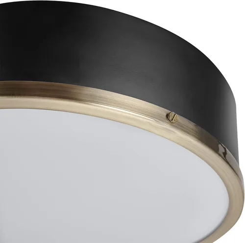 Miniatura 5 de GLOBE Electric 60309 Lámpara de techo de montaje empotrado de 2 luces, negro mate, acentos de latón antiguo, pantalla de vidrio esmerilado