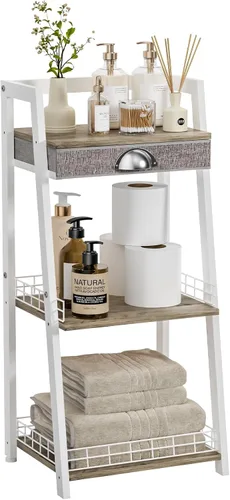 Miniatura 13 de keomaisyto Elegante estante de escalera de 4 niveles, estante de almacenamiento para baño, estantería de escalera con cajón, estantes de Blanco