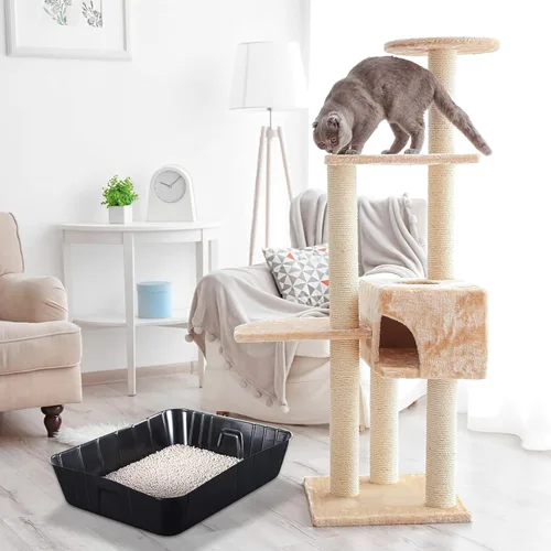 Miniatura 6 de Bokon Caja de arena desechable de 25 unidades para gatos, bandeja de arena desechable grande para viajes al hogar, cajas de arena de plástico Negro