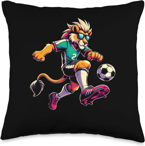 Lion Soccer Ball Boys Kids Throw Pillow