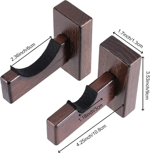 Miniatura 2 de HAKZEON 6 soportes para bates de béisbol, soportes de madera maciza, soporte de pared para bates de béisbol con 9 tapones protectores y 9 tornillos