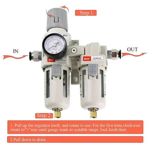 Miniatura 4 de RIH Sistema de secado de aire - Filtros de aire dobles NPT de 1/2 pulgada, filtro de partículas de 5 micras y regulador de presión de aire, calibre