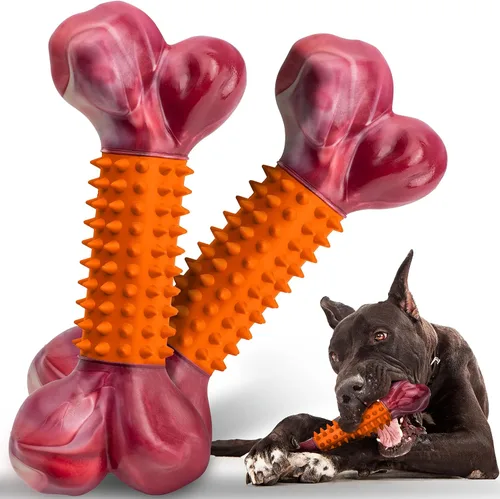 Miniatura 13 de Juguetes resistentes para perros masticadores agresivos de raza grande, hueso para masticar con sabor a tocino, juguete masticable de nailon y goma