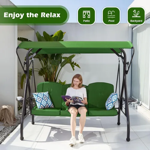 Miniatura 6 de ZZW 800LBS - Columpio de patio con toldo, 3 asientos, columpio para porche al aire libre con soporte, portavasos y almohada, silla columpio
