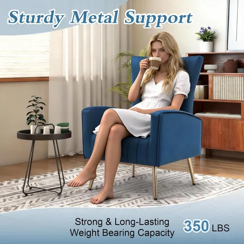 Miniatura 4 de LSSPAID Juego de 1 sillas decorativas de terciopelo, tapizadas de tela moderna, sillas para sala de estar, sillones con respaldo de ala y patas