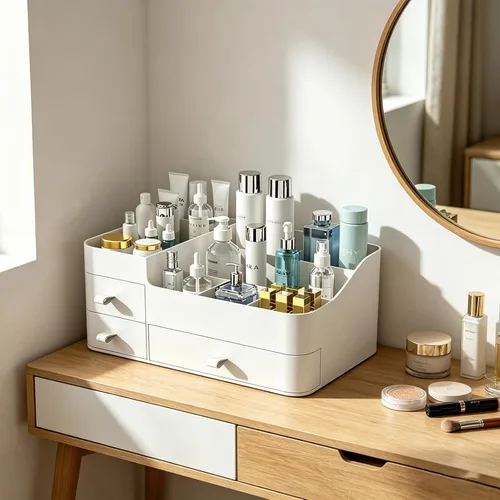 Miniatura 8 de Organizador de maquillaje blanco para tocador, con 3 cajones, gran capacidad, ideal para maquillaje, cosméticos, cuidado de la piel, adecuado