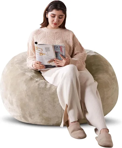 Miniatura 38 de Puf de 3 pies, puf con relleno, espuma viscoelástica altamente resistente, puf redondo de felpa, mueble para sala moderna, silla de lectura de ocio