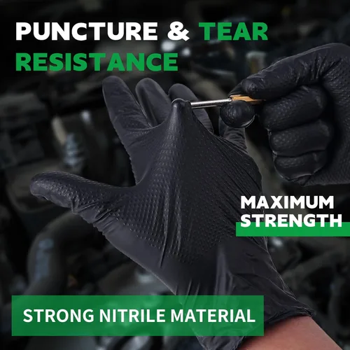 Miniatura 4 de FINITEX Industrial Diamond Texture Nitrile Black Glove - 100/1000PCS Chemical Resistant 8mil Mechanic Disposable Gloves Negro (Large 100)