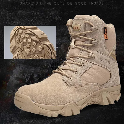 Miniatura 3 de Botas de trabajo tácticas militares de 8 pulgadas para hombre, botas de combate con cremallera lateral, botas de combate de cuero de gamuza