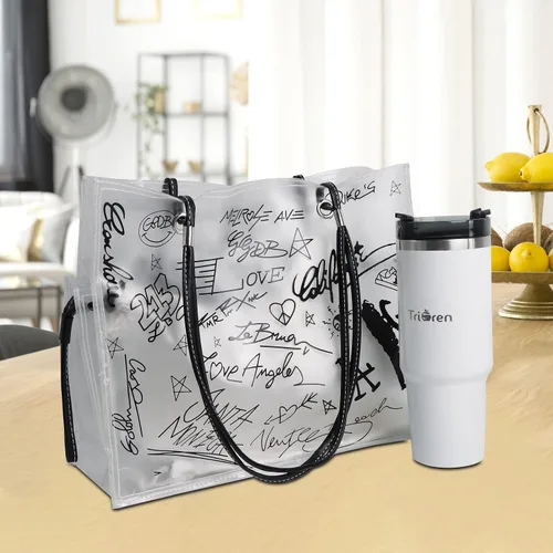 Miniatura 7 de Large Clear Tote Bag Set, Stylish and Durable handBag&Inner Bag&32OZ Stainless Steel Tumbler for Sports Travel Gift for Women