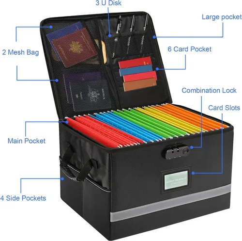 Miniatura 2 de EXLIFBAG Caja de archivos con cerradura, caja organizadora de documentos portátil con asa, caja de archivos ignífuga para oficina en casa