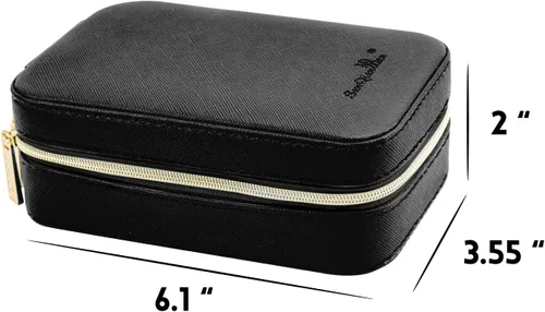 Miniatura 2 de SANQIANWAN Pequeña caja organizadora de viaje de joyería con estuche portátil de piel sintética para collares, anillos, aretes, diseño de borlas