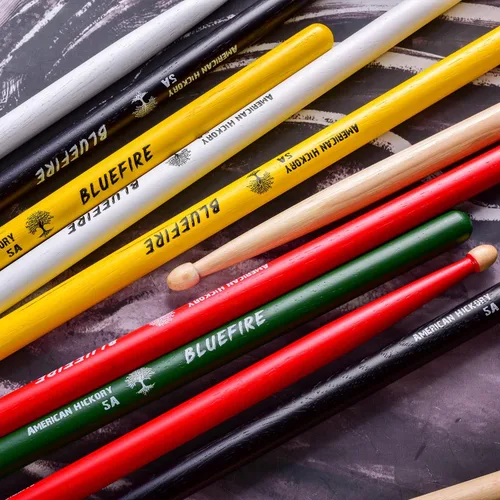 Miniatura 5 de Bluefire - Baquetas 5A, 6 palos (3 pares) de colores surtidos, peso de nogal americano a juego, prueba varios colores en un paquete para bateristas