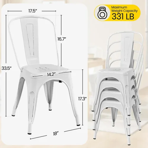 Miniatura 3 de Yaheetech Juego de 4 sillas de comedor de metal, sillas de cocina apilables industriales con respaldo para comedor, restaurante, bistro/patio, uso