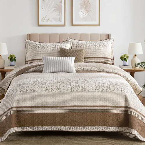Miniatura 10 de Juego de cama tamaño queen con colcha gris y blanca, diseño floral vintage de granja, fundas a juego, 3 piezas, 100% algodón, colcha ligera