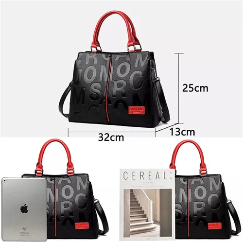 Miniatura 5 de Moda de cuero negro con bolsos rojos medianos para mujer bolso de hombro de lujo Tote Top Handle Satchel Monederos para damas