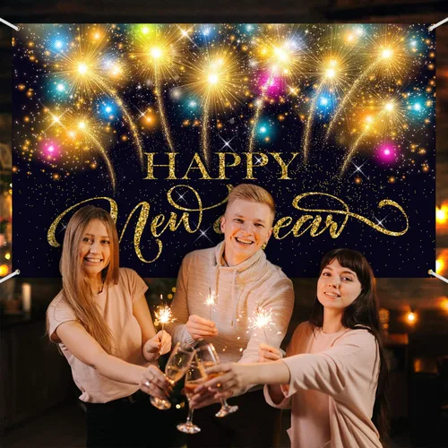 Miniatura 3 de Blulu Suministros de decoración de fiesta de Año Nuevo, pancarta de tela extragrande para decoración de fiesta de 2026, fondo de cabina de fotos
