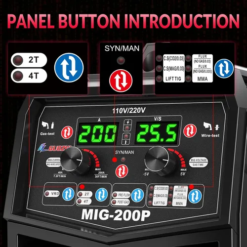 Miniatura 5 de GZ GUOZHI Soldadora MIG de 200A, 7 en 1 Gas MIG/MAG/MIG sin Gas con Núcleo Fundente/TIG por Elevación/Electrodo/Soldadura por Puntos/Pistola