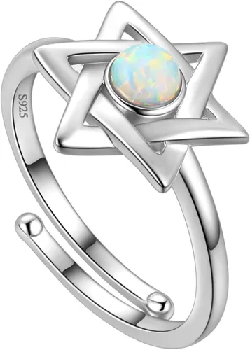 Miniatura 18 de Jewmon Anillo de plata de ley con estrella de David para mujer – Anillo ajustable Magen David – Amuleto Wicca – Regalos judíos