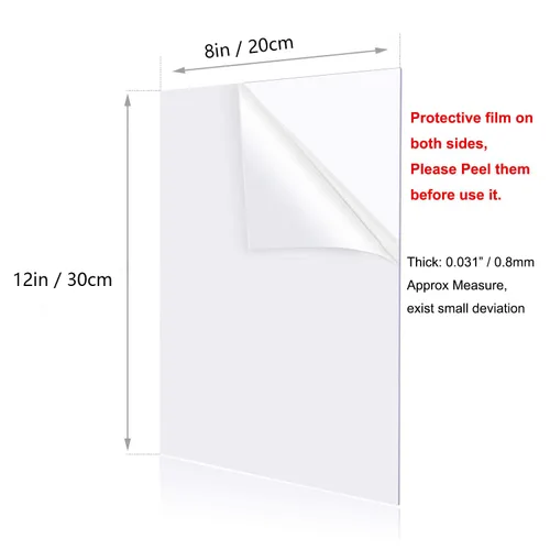 Miniatura 2 de YSTIME Hoja de Acrílico Transparente de 8" x 12" Plexiglás Hoja de Plástico para Manualidades Tablero Acrílico Transparente con Papel Protector